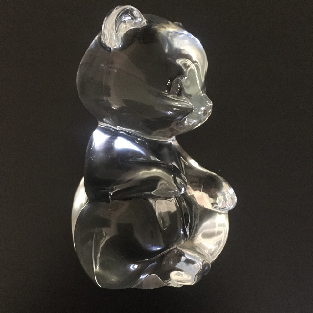 Vintage 3.5” clear glass bear cub statue
